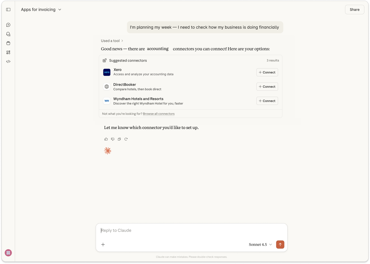 Claude answering a profit question using live Xero P&L data